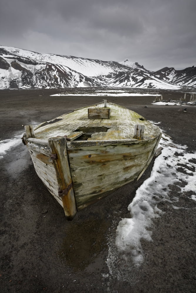 Water Boat Ruins And Artifacts Of A Norwegian Whaling Station Abandoned In 1931 Whalers Bay On Deception Island Antarctic Archipelago Canvas Art - Ron Watts  Design Pics (22 x 34)