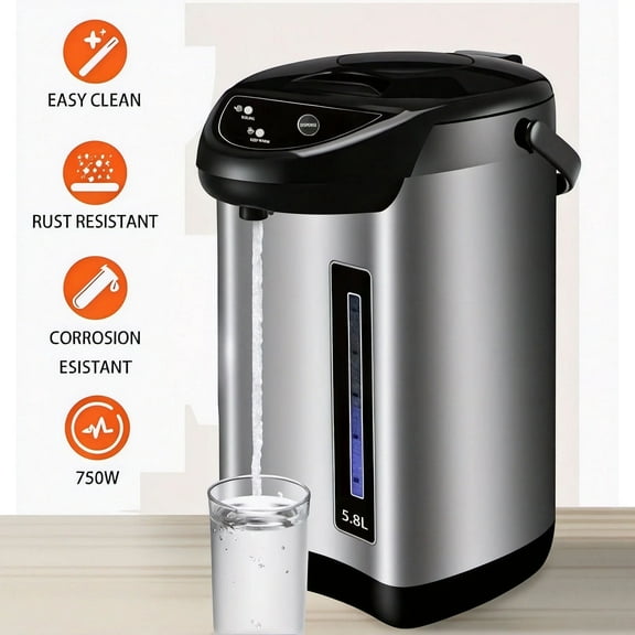 DICEEVIL 5.8 Liter Hybrid Water Boiler and Warmer, 3 Modes Stainless Steel Electric Hot Water Pot, Electric Hot Pot Kettle Hot Water Dispenser, Electric Thermos for Coffee & Tea, Black, 750W