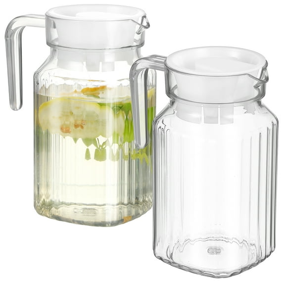 Water Bottle,2 Pcs Pot Beverage Carafe Plastic Pitcher Clear Container With Lid Hot Cold Water Jug Cold Water Pitcher Water Jug With Handle Drink Fridge Milk At Night Cold Water Bottle