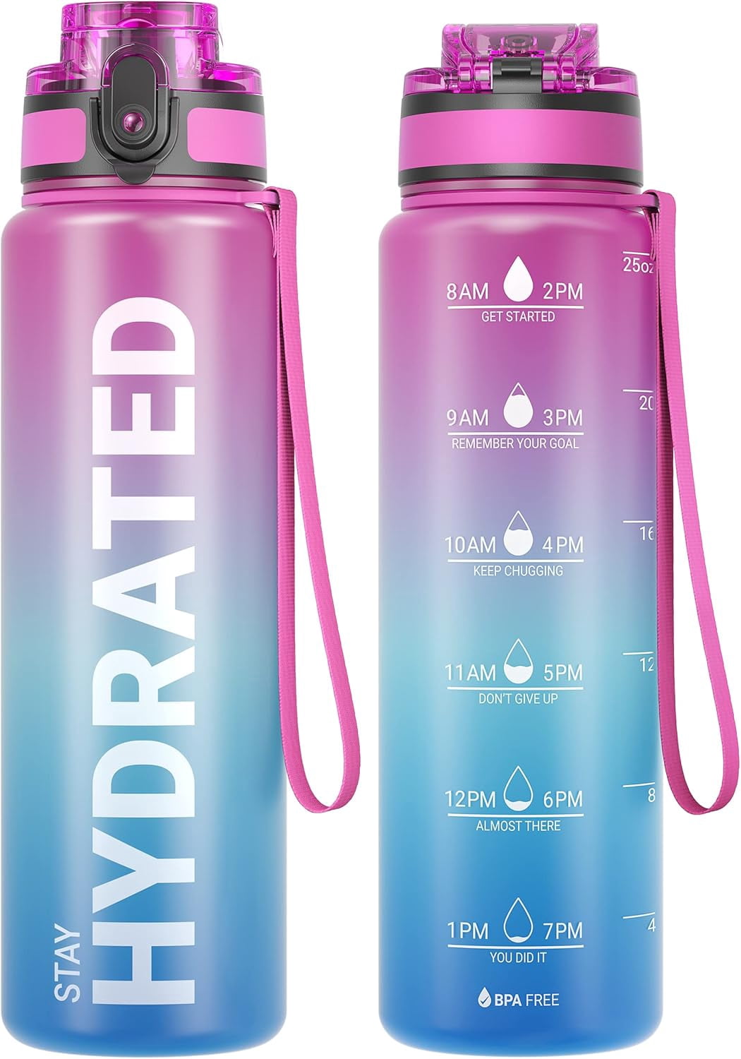 Water Bottle 32oz, Durable and Leakproof Water Bottles Motivational with Time Marker, Tritan, BPA Free, Wide Mouth with Easy Clean Brush for Gym, Travel, Home, School, Office (1 Bottle)
