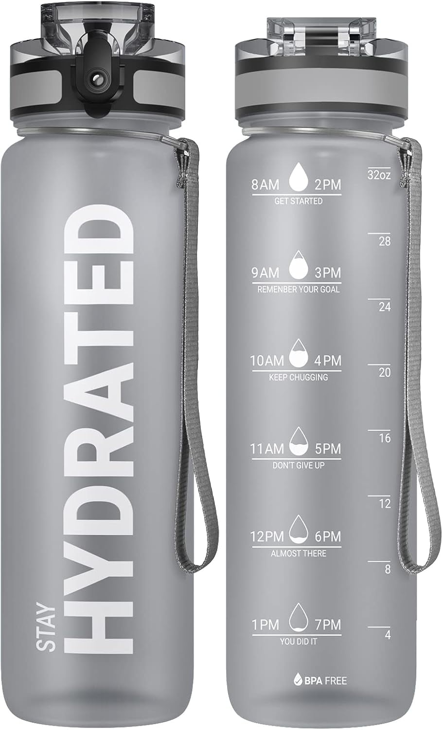 Water Bottle 32oz, Durable and Leakproof Water Bottles Motivational with Time Marker, Tritan, BPA Free, Wide Mouth with Easy Clean Brush for Gym, Travel, Home, School, Office (1 Bottle)