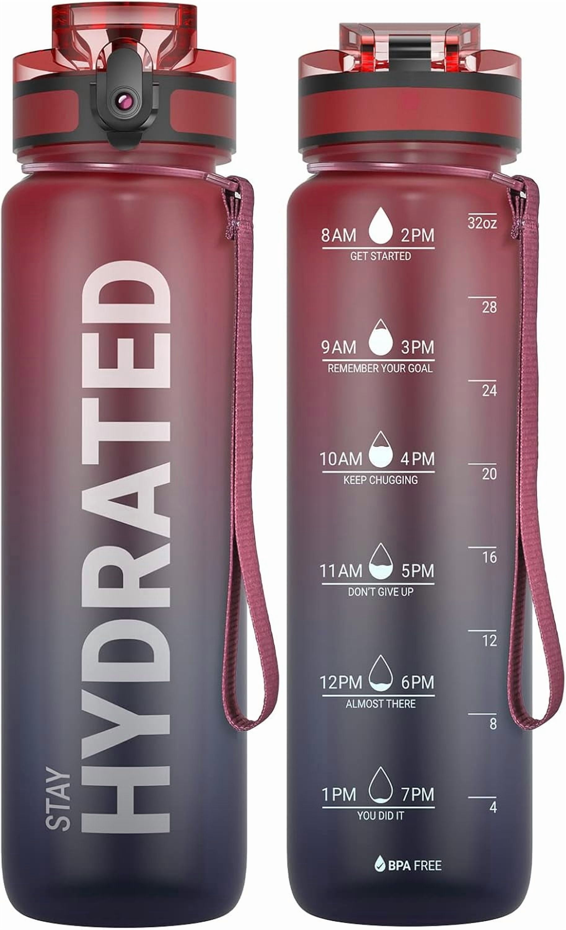 Water Bottle 32oz, Durable and Leakproof Water Bottles Motivational with Time Marker, Tritan, BPA Free, Wide Mouth with Easy Clean Brush for Gym, Travel, Home, School, Office (1 Bottle)