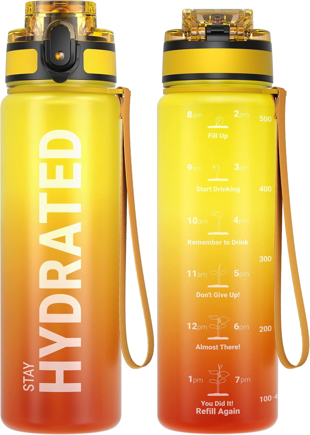 Water Bottle 32oz, Durable and Leakproof Water Bottles Motivational with Time Marker, Tritan, BPA Free, Wide Mouth with Easy Clean Brush for Gym, Travel, Home, School, Office (1 Bottle)