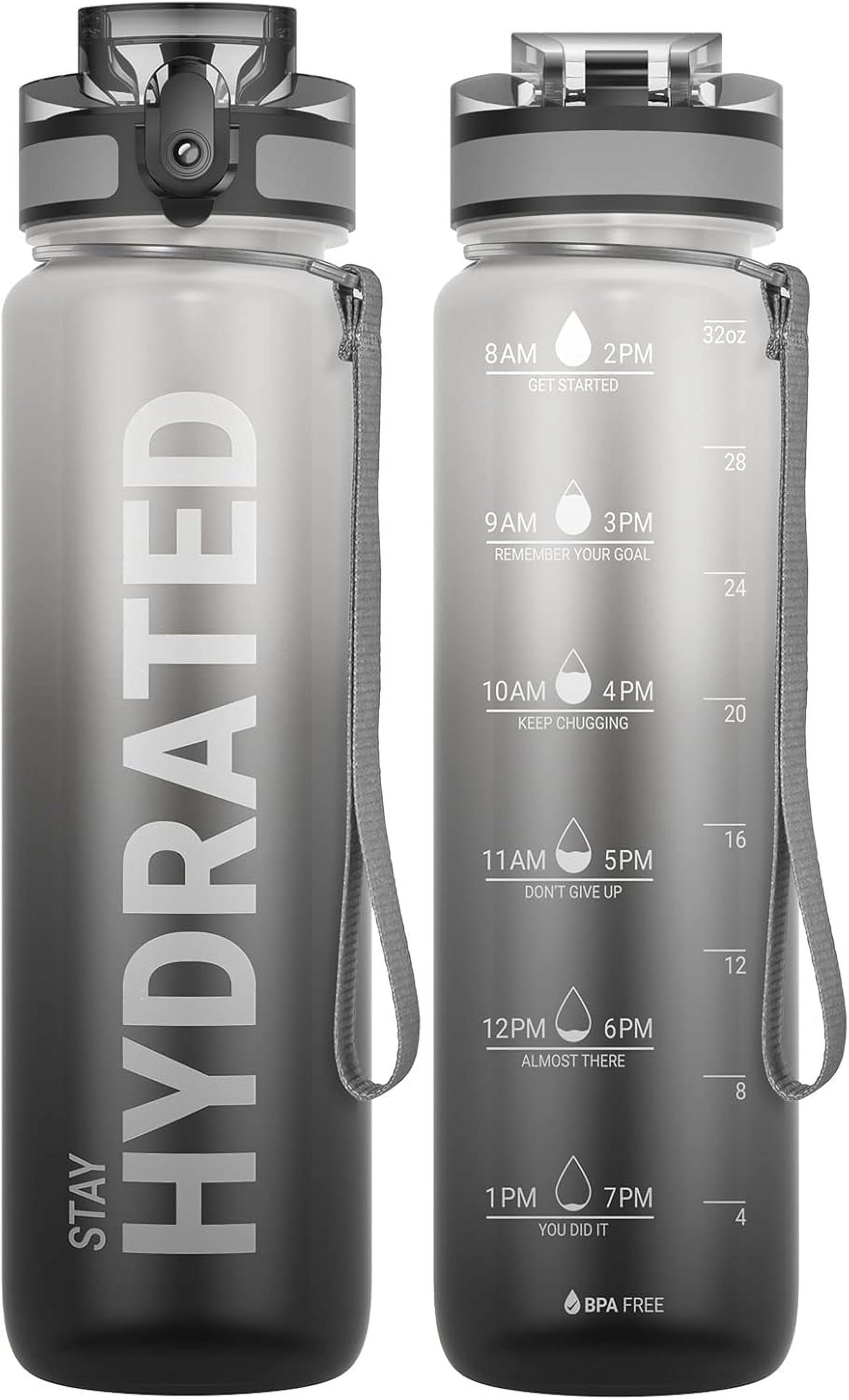 Water Bottle 32oz, Durable and Leakproof Water Bottles Motivational with Time Marker, Tritan, BPA Free, Wide Mouth with Easy Clean Brush for Gym, Travel, Home, School, Office (1 Bottle)