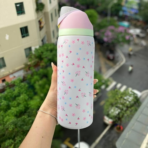 Water Bottle - 32oz Floral Blossom Special Water Bottle with Cherry Blossom Patterns, Lovely Floral, Pink Design, Trendy Bottle, Gift For Her