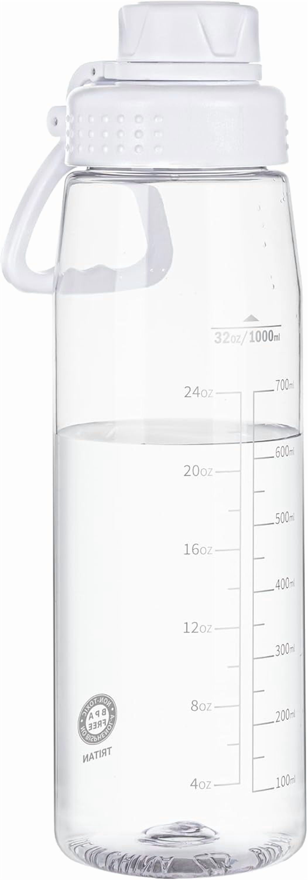 Water Bottle 32oz, clear water bottle with Chug Lid and Carry Handle, Reusable, Tritan, BPA Free, Hiking Water Bottle Suitable for Travel, Outdoors, Gym, Travel, Home, School (Clear)