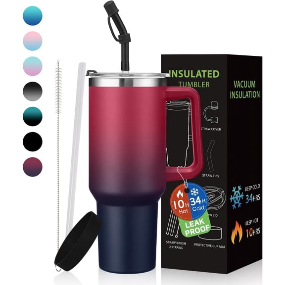 Water Bottle, 40 oz Tumbler with Lid and Straw - Leakproof Travel Mug Thermal Cup 40oz, Insulated Tumblers Stainless Steel for Hot and Cold for 34H, Gifts for Women Man Mother Father Birthday