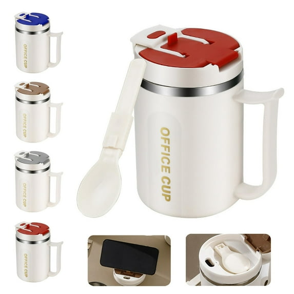 Water Bottle,500ml Insulated Stainless Coffee Mug With Lid And Handle Folding Spoon Inside The Lid Multifunctional Coffee Mug For Coffee Beverages And Juices