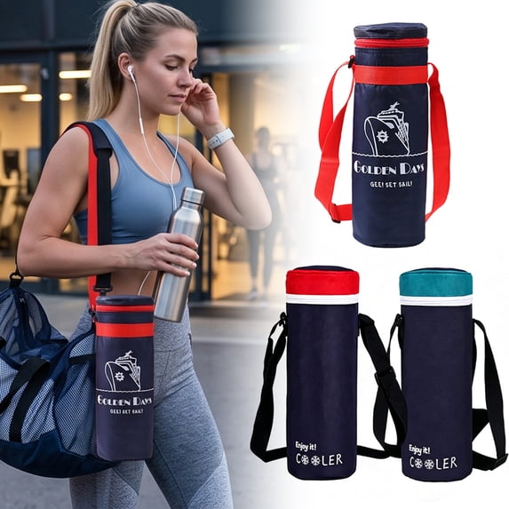 Water Bottle Bag Carrier 3-Layer Insulated Water Bottle Sleeve with Reflective Aluminum Foil Thermal Holder for Camping Adventure Travel - 3.94"x12.20"