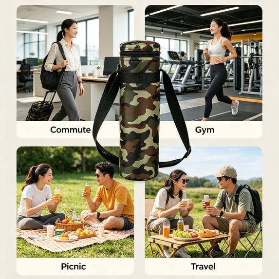 Water Bottle Bag Carrier Sports Hydration Flask Insulated Sleeve Portable Thermal Tote with Carry Strap for Camping Hiking Sports Events - 3.94" x 11.81"