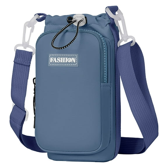 Water Bottle Bag Crossbody Holder for Walking Hiking Insulated Carrier Purse with Adjustable Strap Blue