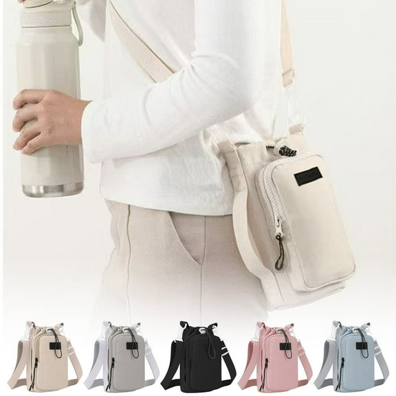 Water Bottle Bag Insulated Crossbody Sling | Waterproof Polyester Shoulder Pack for Hiking Travel | Fits Cup Phone Keys Power Bank | Slim Waist Pouch | 23cm x 10cm | 1pc | Leakproof Lightweight