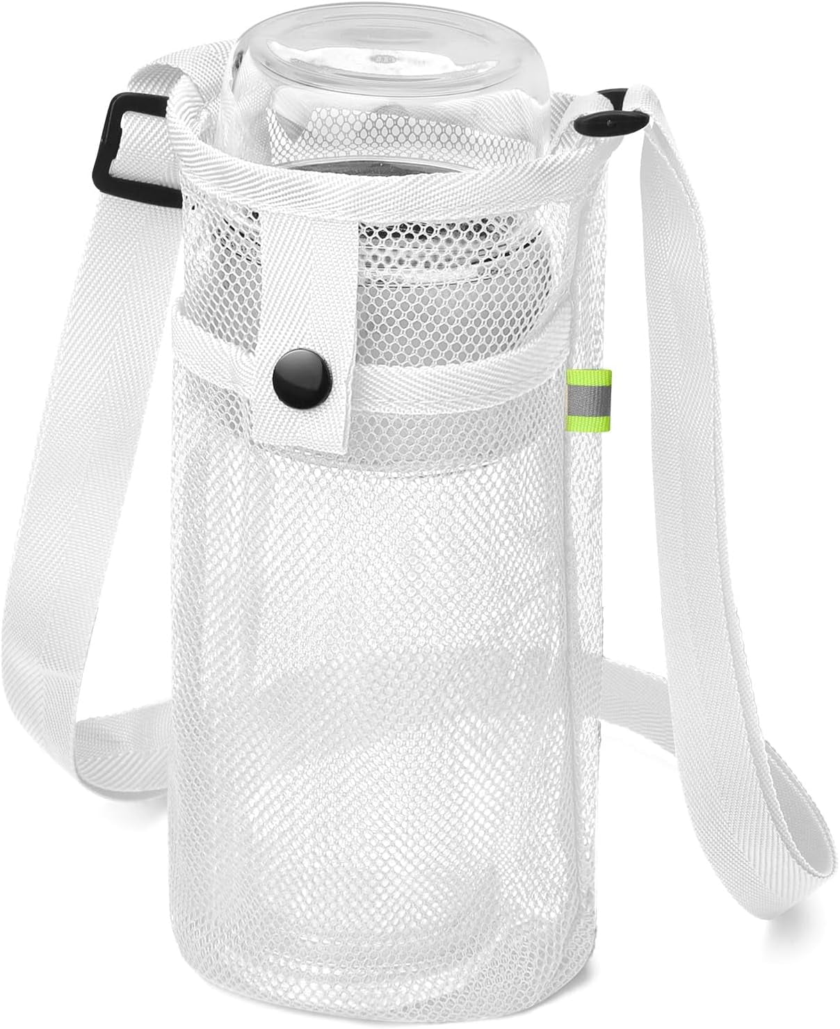 Large Mesh Water Bottle Bag With Adjustable Strap - Crossbody Sling Holder For Hiking, Walking, Sports (Light Blue)