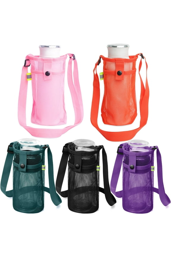 Water Bottle Bag with Strap, Mesh Water Bottle Holder Crossbody Water Bottle Sling Bag Adjustable Strap, Lightweight Water Bottle Carrier for Walking Sports Hiking Camping, 1 pcs