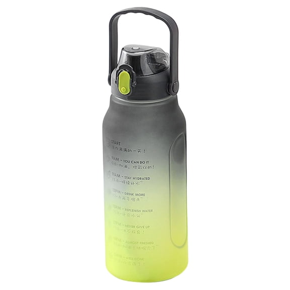 Water Bottle, Bpa Free Sports Drink Bottle with Time Marking & Lock Cover, Leakproof Plastic Water Bottle (Yellow Black, 2L)