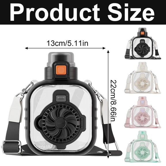 Water Bottle with Built In Fan - 2 In 1 980ml Large Capacity Sports Bottle with USB Rechargeable Spray Fan - Leak Proof BPA Free Hydration Bottle for Outdoor Travel Gym - White