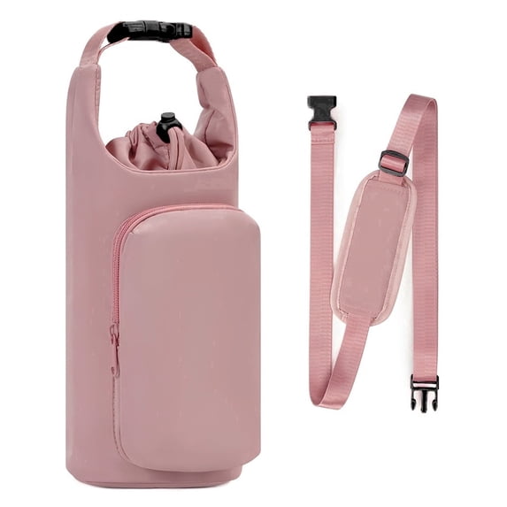 JINCOXL Water Bottle Carrier Bag with 2 Pockets, Adjustable Shoulder Sling for 20-40oz Bottles, Pouch Holder for Phone and Keys, Portable Water Bottle Sleeve for Hiking, Gym, and Travel