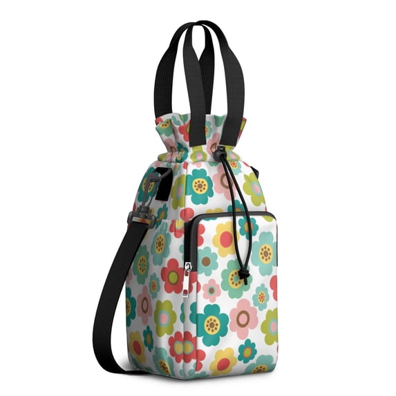 Water Bottle Carrier Bag,Pioneer Flower Floral Print Pattern Water Bottle Holder with Strap,Large Capacity Insulated Crossbody Water Bottle Holder with Phone Pocket for 20oz-40oz