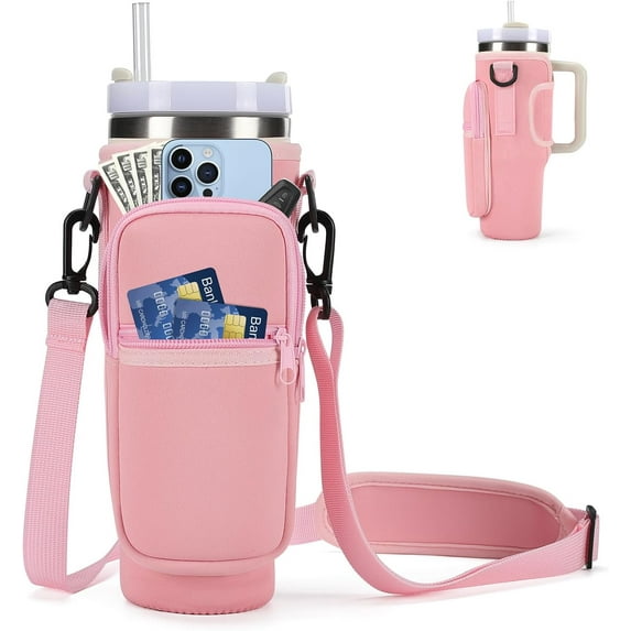 Water Bottle Carrier Bag for 40/30 oz Tumbler with Phone Pocket, Sports Pouch Holder with Strap Stanly Cup Accessories
