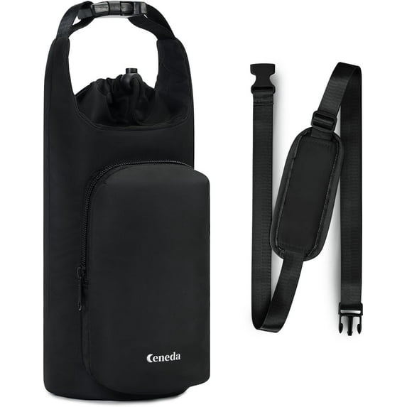 Water Bottle Carrier Bag with Phone Pocket 32oz 40oz Tumbler Insulated Water Bottle Holder with Adjustable Shoulder Strap Carrier Sling Bag (Black)