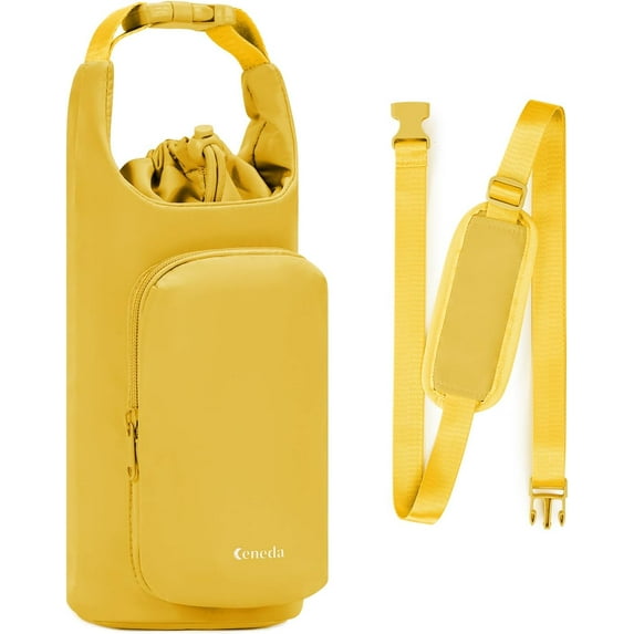 Water Bottle Carrier Bag with Phone Pocket 32oz 40oz Tumbler Insulated Water Bottle Holder with Adjustable Shoulder Strap Carrier Sling Bag (Yellow)