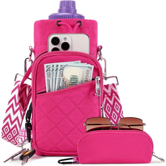 Water Bottle Carrier Bag with Strap, Water Bottle Holder Crossbody Bags for Women Men for Walking, Hiking,Cycling