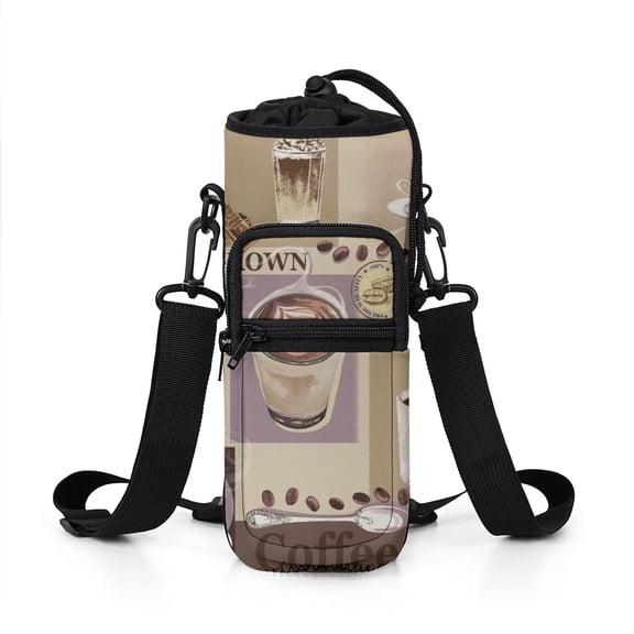 Water Bottle Carrier Holder Sling Bag Sleeve 25/32/40/64 Oz Coffee Insulated Sling Sleeve Case Cover with Strap Pockets for Men/Women Boys Girls