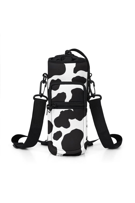 Water Bottle Carrier Holder Sling Bag Sleeve 25/32/40/64 Oz Cow Print Insulated Sling Sleeve Case Cover with Strap Pockets for Men/Women Boys Girls