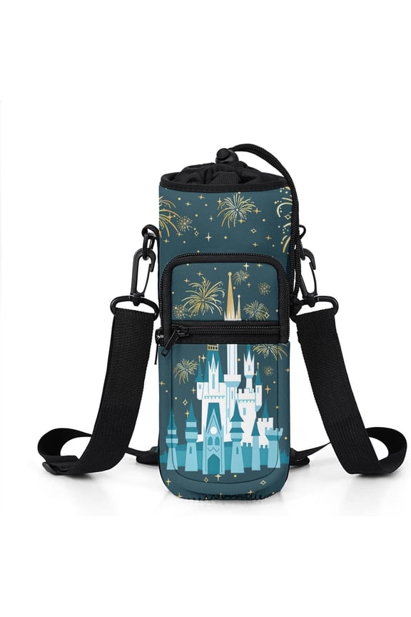 Water Bottle Carrier Holder Sling Bag Sleeve 32 Oz Crossbody Water Bottle Case Cover with Strap Pockets for Travelling Hiking Camping, 5''''x10'''', Black-1
