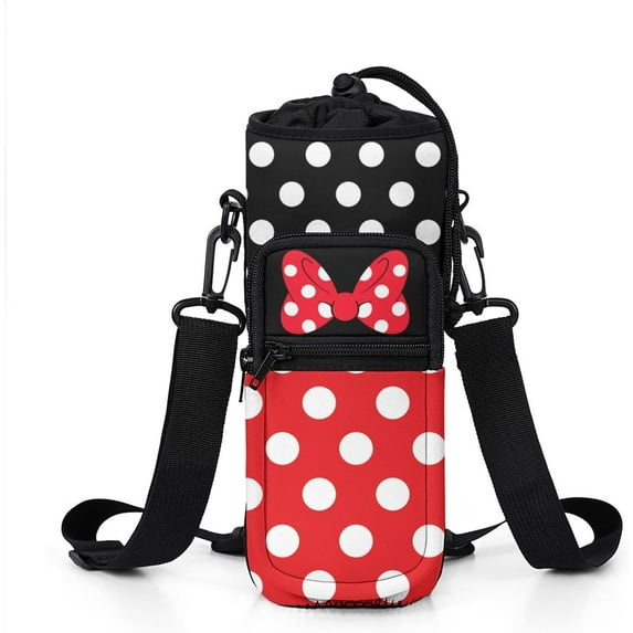 Water Bottle Carrier Holder Sling Bag Sleeve 32 Oz Crossbody Water Bottle Case Cover with Strap Pockets for Travelling Hiking Camping, 5''''x10'''', Black-2