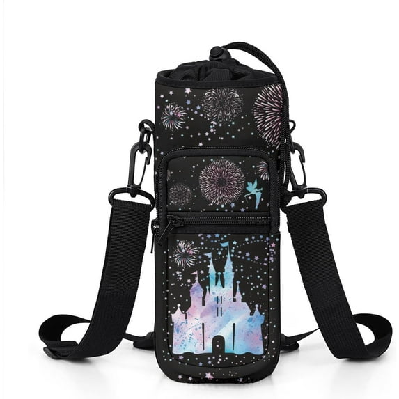 Water Bottle Carrier Holder Sling Bag Sleeve 32 oz Crossbody Water Bottle Case Cover with Strap Pockets for Travelling Hiking Camping, 5''''x10'''', Black