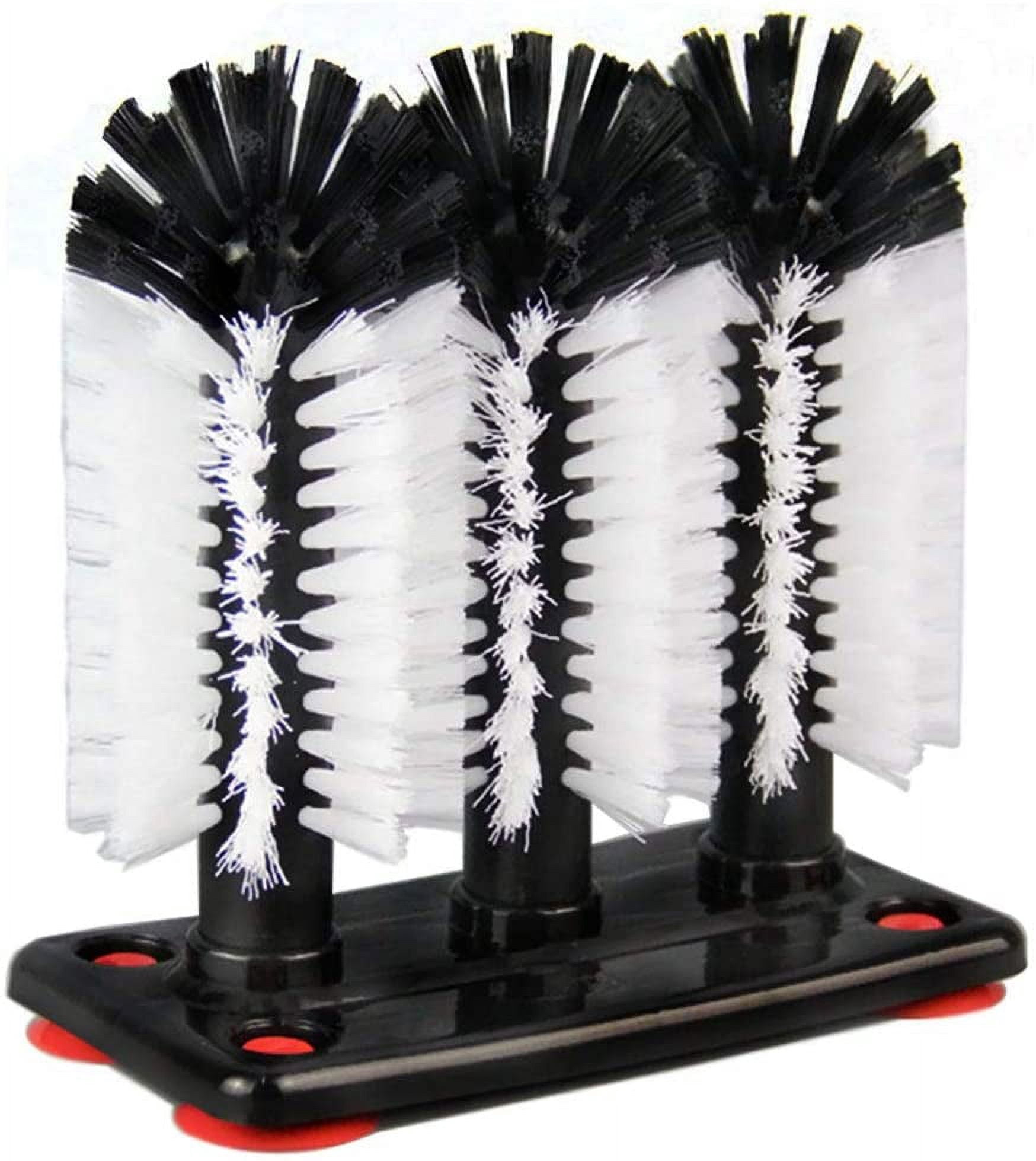 Water Bottle Cleaning Brush Glass Cup Washer with Suction Base 3 Head Bristle Brush for Beer Cup, Long Leg Cup, Red Wine Glass & More Bar Kitchen Sink Home Tools