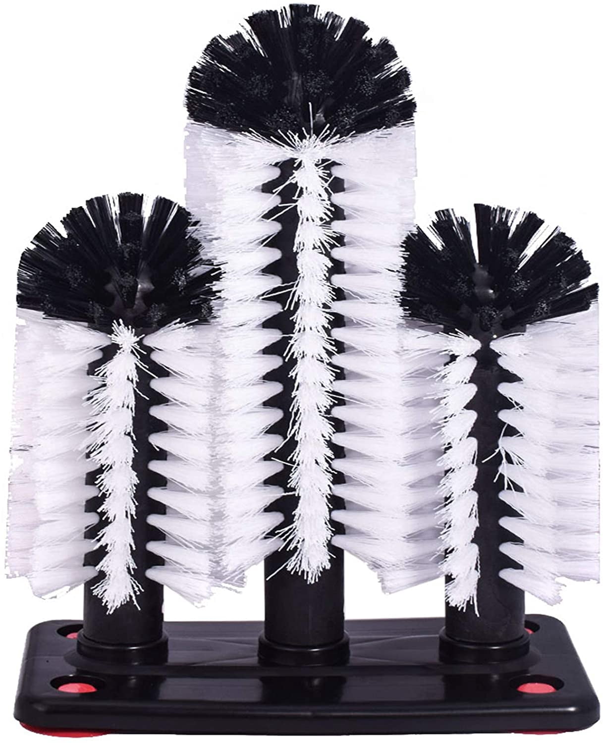 Water Bottle Cleaning Brush Glass Cup Washer with Suction Base 3 Head Bristle Brush for Beer Cup, Long Leg Cup, Red Wine Glass and More Bar Kitchen Sink Home Tools