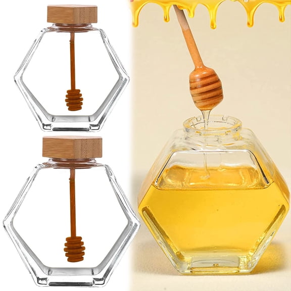 Water Bottle Clearance! 1*Jar Solid Wood Cover Flat Hexagonal Glass Bottle 220Ml