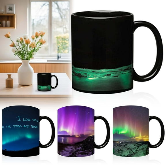Water Bottle Clearance! 1*Northern Lights Temperature Sensitive Mug Coffee Mug Heat Changing Sensitive Mug Tea Cup Novelty Coffee Mugs for Women Men