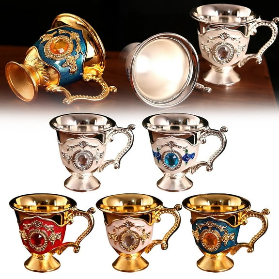 Water Bottle Clearance! Qianlong Cup Antique Ornaments European Style Creative Retro Baijiu Cup Handle Cup Metal Handicraft Gift Home Decoration Tea Cup 1 Glass