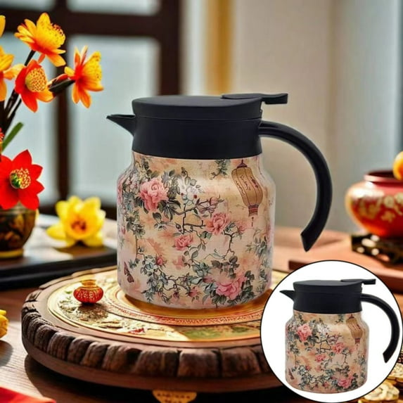 Water Bottle Clearance! Tea Pot Vintage Floral Pattern Tea Pot– in Infuser Insulated Tea Pot Stainless Thermal Carafe with Lid for Hot Drinks