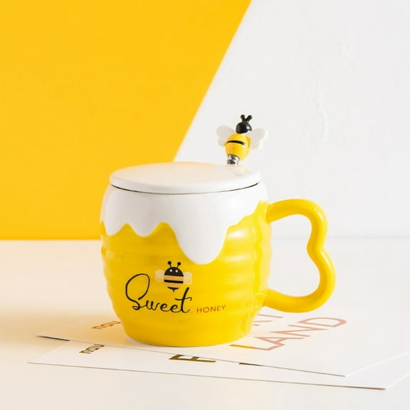 Water Bottle,Creative Ceramic Cup With Cover Cartoon Cute Bee Mug Office Coffee Cup Practical Advertising Gift Cup