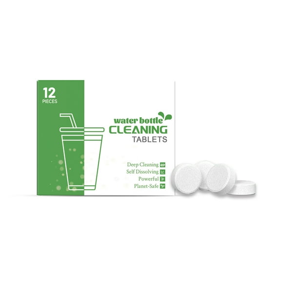 Water Bottle Cup Cleaning Effervescent 12-Pack, for Stainless Steel, Tumblers, and Glass Bottles - Removes Stubborn Stains and Odors