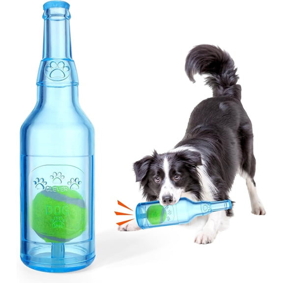 Water Bottle Dog Toy - Dog Toys for Aggressive Chewers Cute Squeaky Toys for Large/Medium/Small Dogs Interactive Dog Toys to Keep Them Busy Crunchnplay Bottle Toy (Blue)