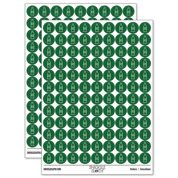 Water Bottle Doodle 200+ Round Stickers - Dark Green - Gloss Finish - 0.50" Size