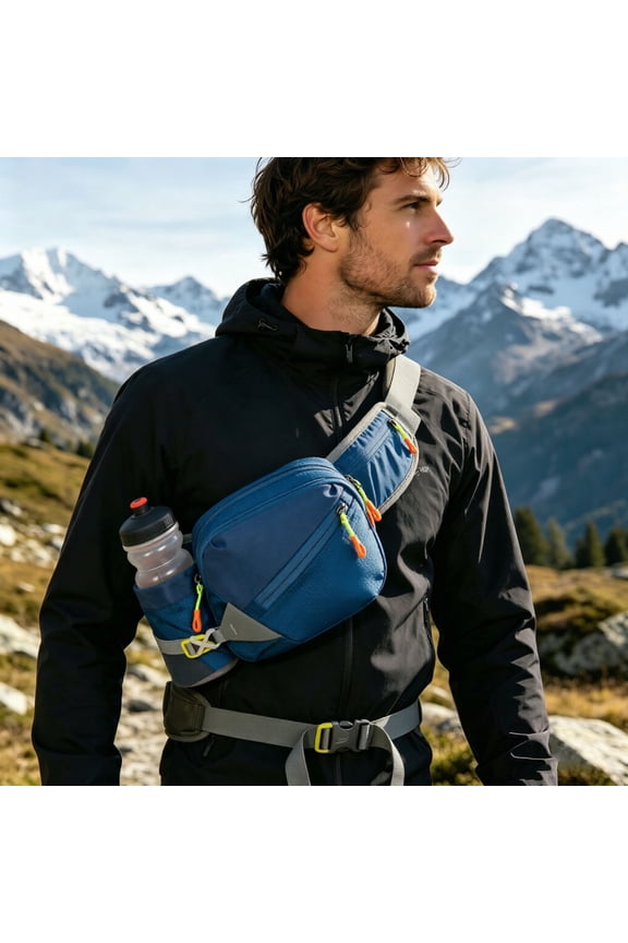 Water Bottle Fanny Pack Adjustable Waist Bag Lightweight Crossbody Hip Bag with Water Holder for Cycling Hiking Running Travel Camping Outdoor Sports