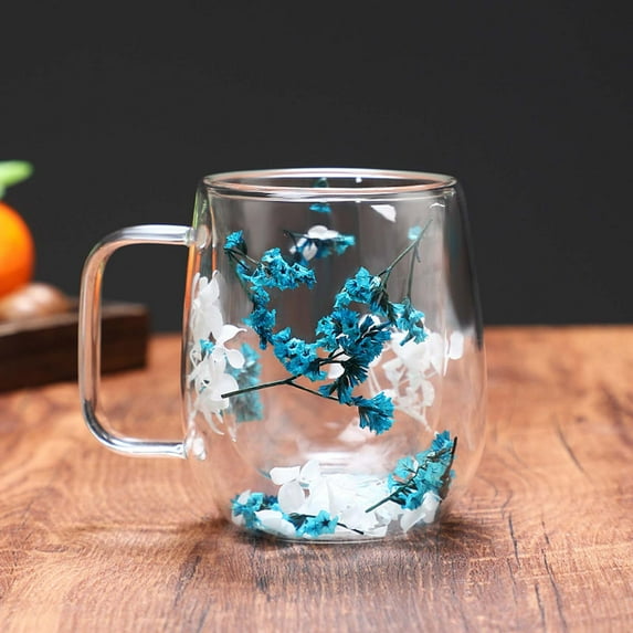 Water Bottle,Glass Flower Tea Cup 390ml Glass Coffee Cup Insulated Flower Coffee Cup Transparent Cup With Dried Flowers. Tumblers