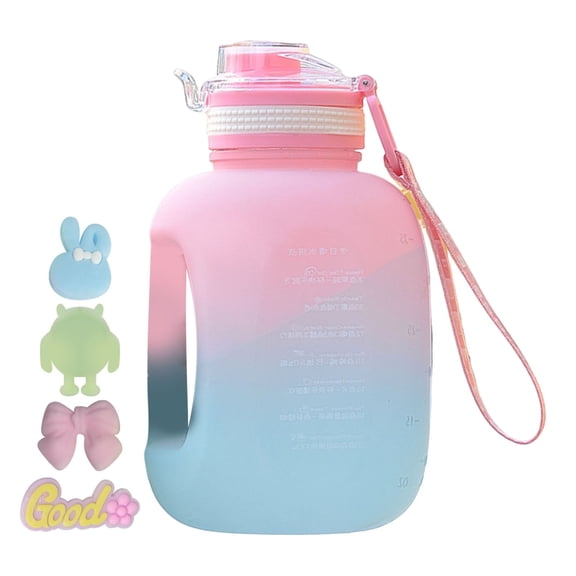 Water Bottle With Handle Ton Ton Bucket Large Belly Cup Summer Water Cup Large Capacity Leakproof Pc Marker Motivational Jug For Outdoor Camping Fitness Men & Women Glass&Bottle