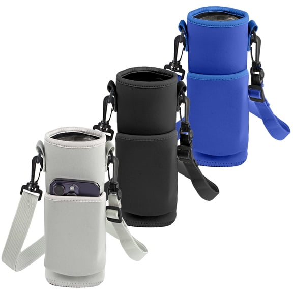Water Bottle Holder with Adjustable Shoulder Strap,Lightweight Water Bottle Carrier with Phone PocketNeoprene Water Bottle Bag for Men Women Camping Hiking Travelling