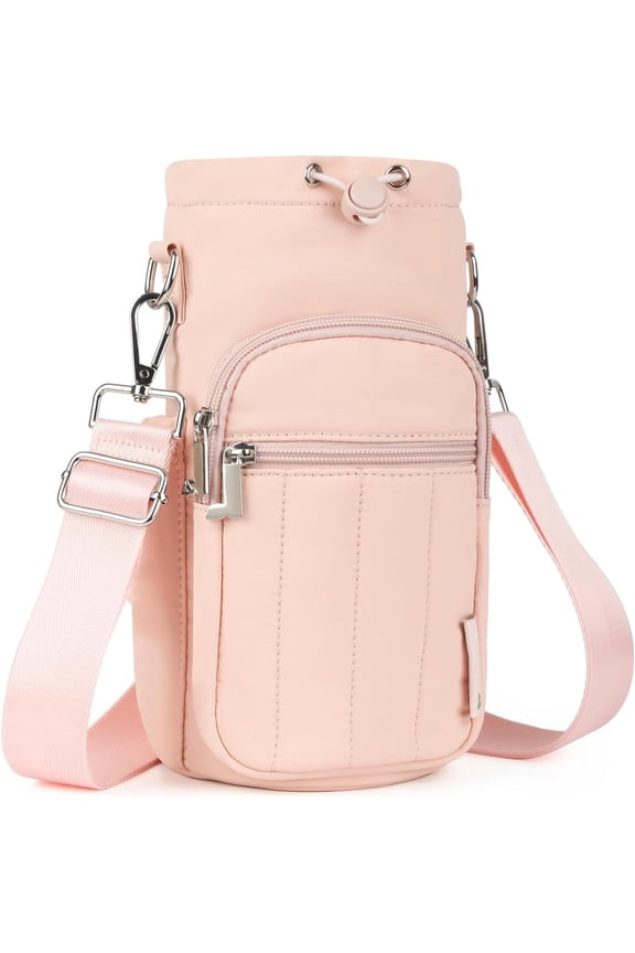 Water Bottle Holder Bag with Adjustable Strap, Insulated Bottle Carrier Bag RFID Crossbody Sling Bag for Gym Walking