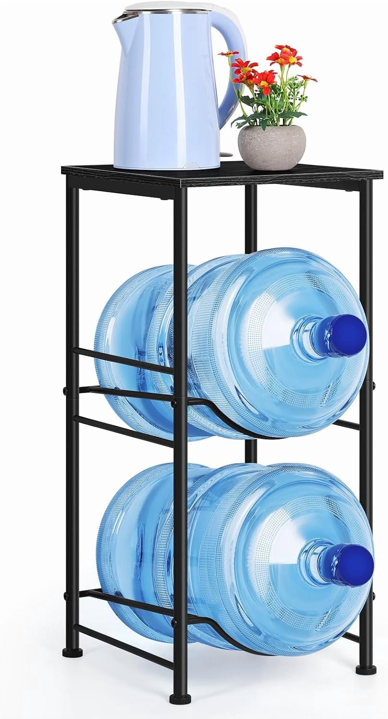 Water Bottle Holder Organizer 5 Gallon Water Jug Holder with Top Shelves 2 Tier Water Cooler Jug Storage Rack Heavy Duty Water Dispenser Stand for 5 Gallon Bottle Kitchen Office Living Room Black
