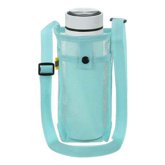 Water Bottle Holder with Shoulder Strap, Mesh Water Bottle Sleeve Bag, Crossbody Bottles Carrier Sling Pouch for Hiking Gym Camping Walking Travel, Blue