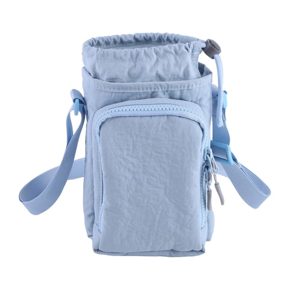 Water Bottle Holder with Strap Adjustable Strap Crossbody Water Bottle Bag with Front Pocket Drawstring Water Bottle Carrier for Hiking Camping (Blue)