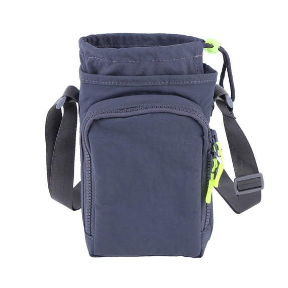 Water Bottle Holder with Strap Adjustable Strap Crossbody Water Bottle Bag with Front Pocket Drawstring Water Bottle Carrier for Hiking Camping (Grey)